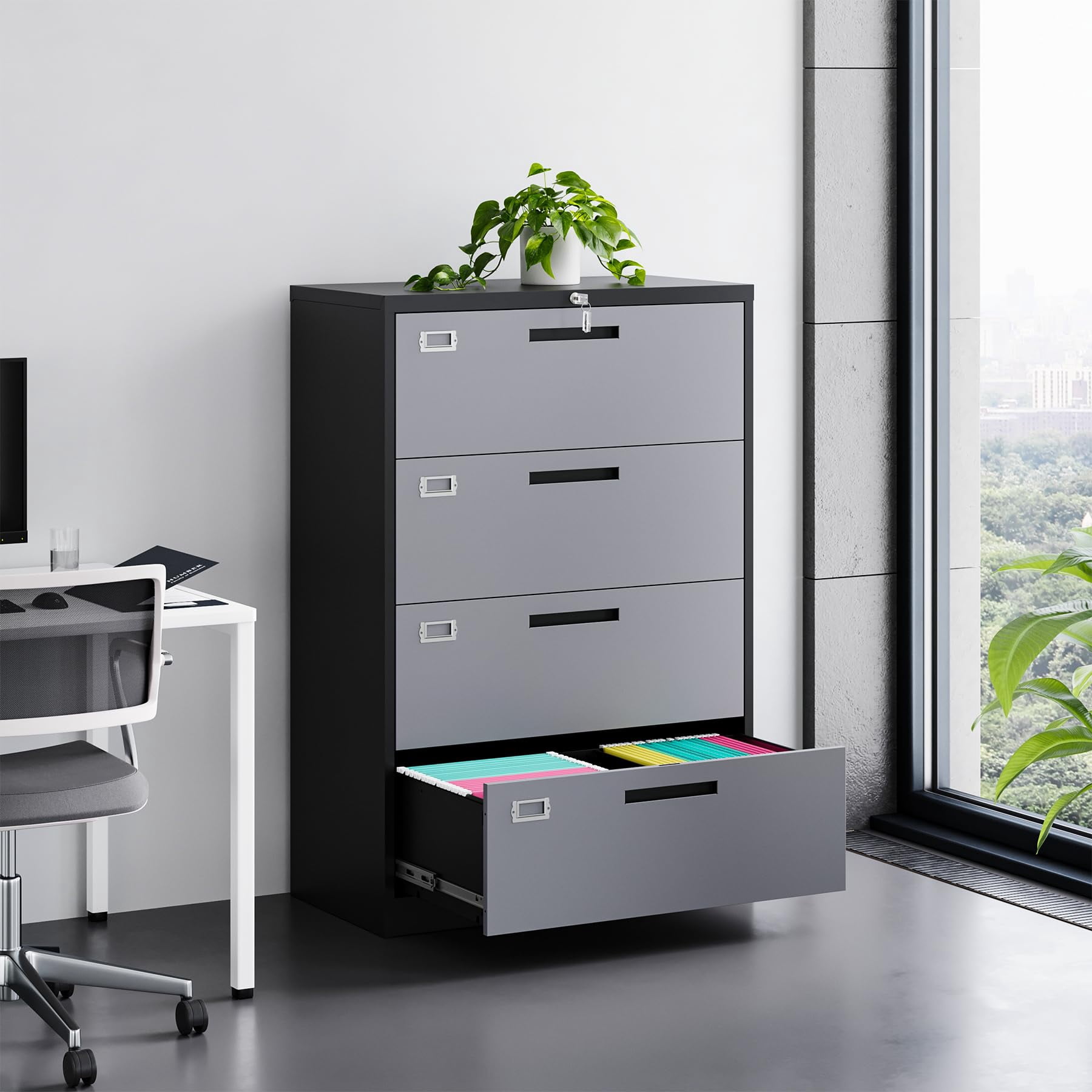 STANI 4 Drawer Lateral File Cabinet Metal Filing Cabinet with Lock Office Home File Storage Cabinet for A4 Legal/Letter Size, Assembly Required