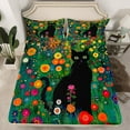 thumbnail image 2 of Manfei Black Cat 4pcs Bed Sheets for Kids Children,Colorful Flowers King Sheets,Cartoon Animal Super Cozy Sheet Set,Super Cozy Room Decor, 2 of 7