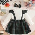 thumbnail image 5 of YDFCWXW Toddler Girl Plaid Long Sleeve Patchwork Rib Ruffled Shirts Baby Romper Clothes (Dark Green, 9-12 Months), 5 of 5