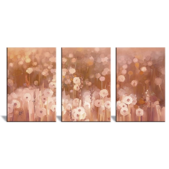 wall26 3 Piece Canvas Wall Art Abstract White Dandelion in Pink Sunshine Framed Ready to Hang - 16"x24" x 3 Panels