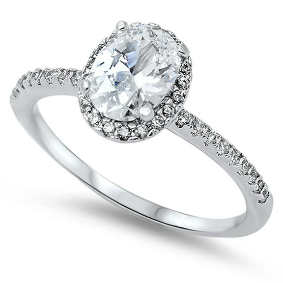 CHOOSE YOUR COLOR Solitaire White CZ Halo Wedding Ring .925 Sterling Silver Band Female Size 10