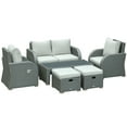 thumbnail image 1 of Outsunny Patio Furniture with Thick Cushions, 6 Pieces PE Wicker Patio Sectional Furniture Conversation Set with a Loveseat Sofa, 2 Recliner Chairs, 2 Footstools & Table, Grey, 1 of 10