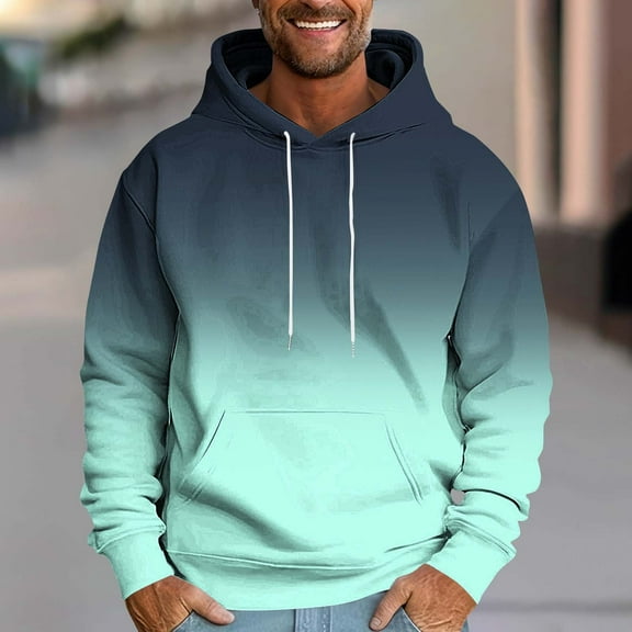 Zylanna Men's Hoodie Pullover, Fleece Lined Gradient Color with Drawstring Pockets Casual Sweatshirts for Men Mint Green