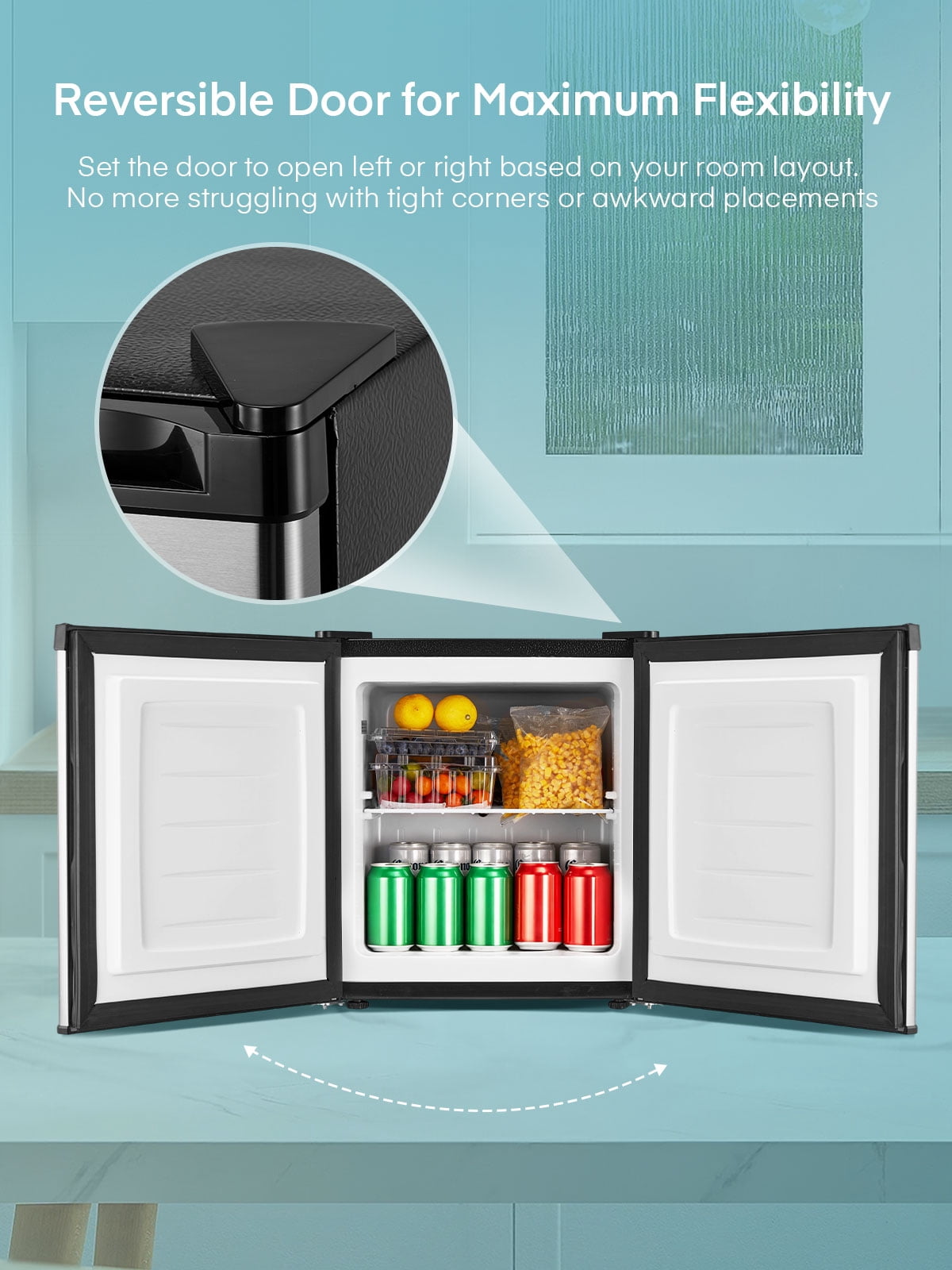 Compact Upright Freezer, fohere 1.1 cu.ft Countertop Mini Freezer with Reversible Door and 7 Adjustable Temperature, for Home/Apartment/Office, Silver
