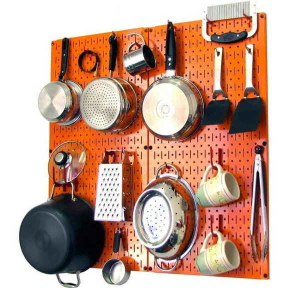 Kitchen Pegboard Pack Storage & Organization Kit, Orange & Red - 32 x 32 x 6 in.