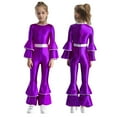 thumbnail image 5 of SiiRoh Girls 70s 80s Disco Hippie Outfit Metallic Bell-Bottom Jumpsuit Singer Dance Party Dress Up Purple 8, 5 of 6