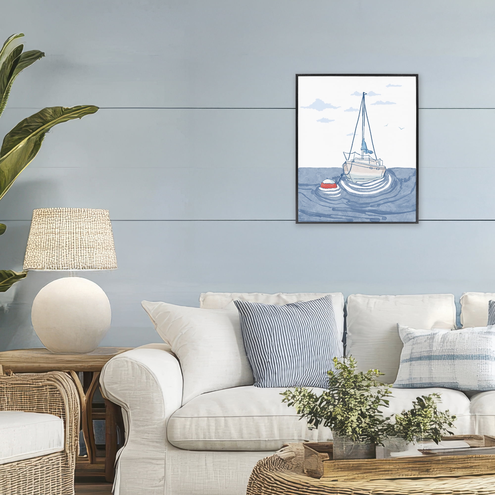 Stupell Industries Cool Tone Sailboat Floating Black Framed Giclee Art, design by Melissa Tilley