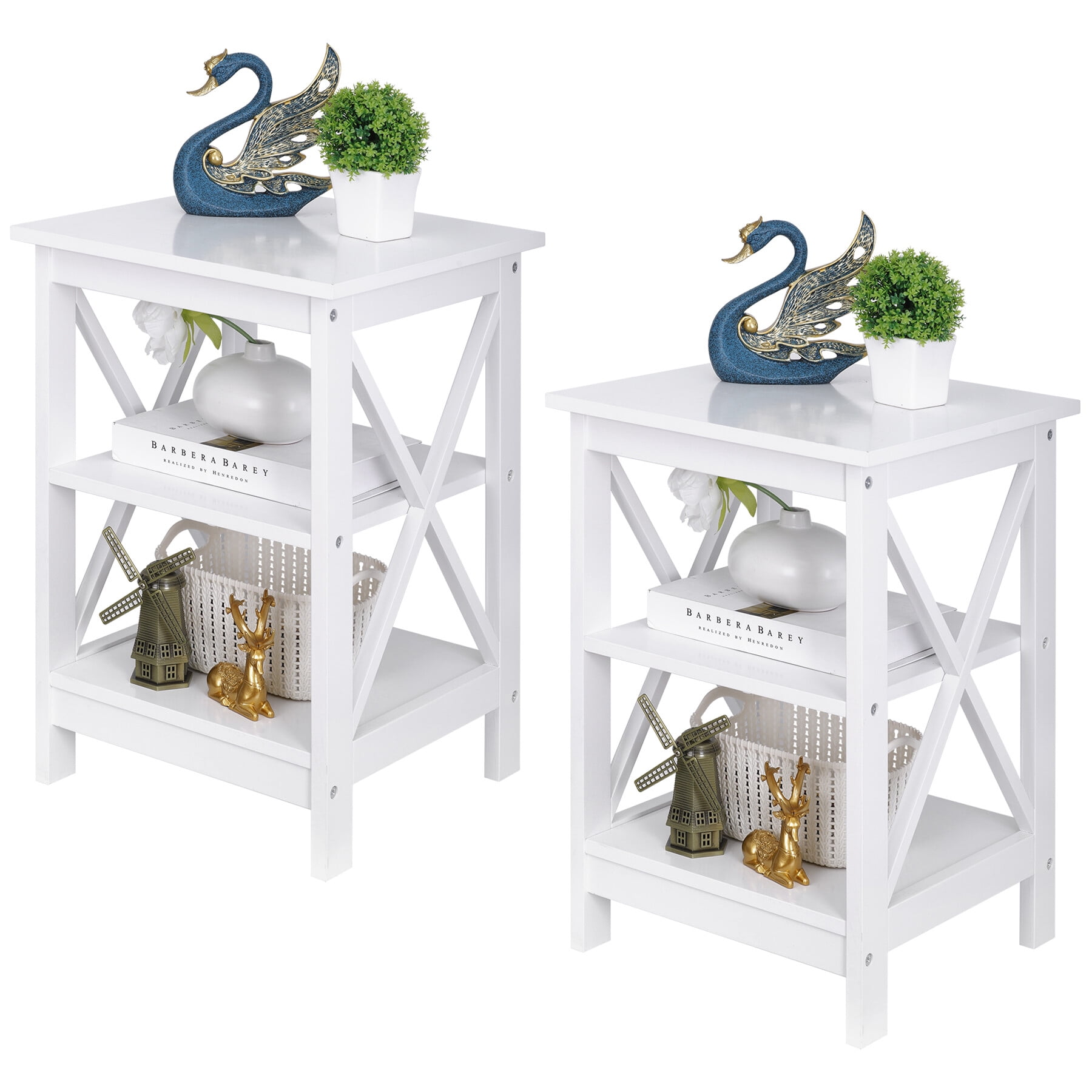 ZenSports 2 Pack White Square End Table MDF Modern Sofa Side Table
