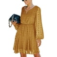 thumbnail image 4 of Vestido Casual De Manga Larga Para Mujer, Puño Elástico Con Estampado De Puntos, Cuello En V, Vestido De Manga Larga, Tul, Estilo De Línea, Con Volantes Para Vacaciones Para ANGGREK jengibre, 4 of 6
