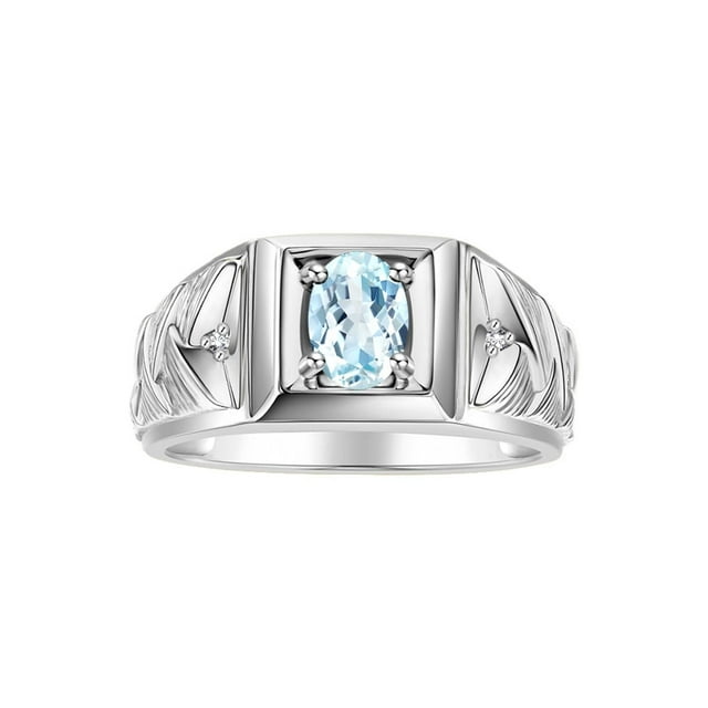 RYLOS Men's Rings Sterling Silver Rings Designer Weave Band 7X5MM Oval Gemstone & Diamond Ring Aquamarine March Birthstone Rings For Men Size 13