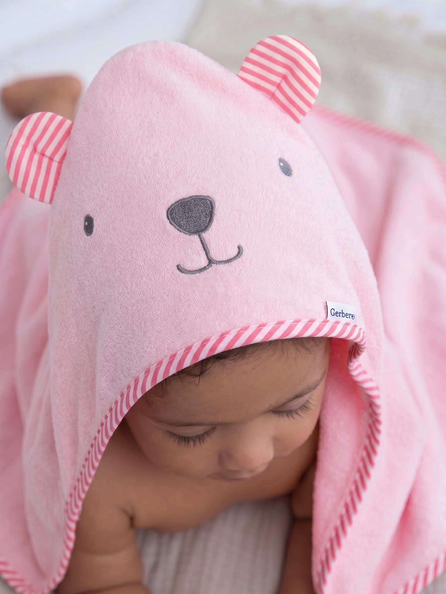 Gerber Baby Girl Pink Absorbent Hooded Towel, One Size