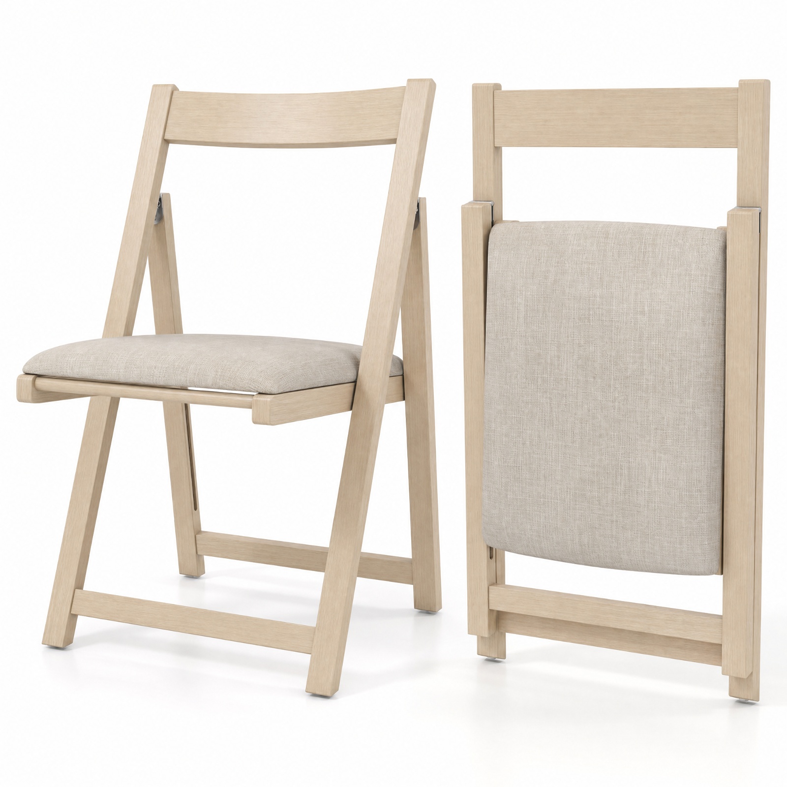 Furnibear Folding Upholstered Dining Chair Set of 4 with Curved Backrest for Kitchen Dining Room Living Room Home, Beige