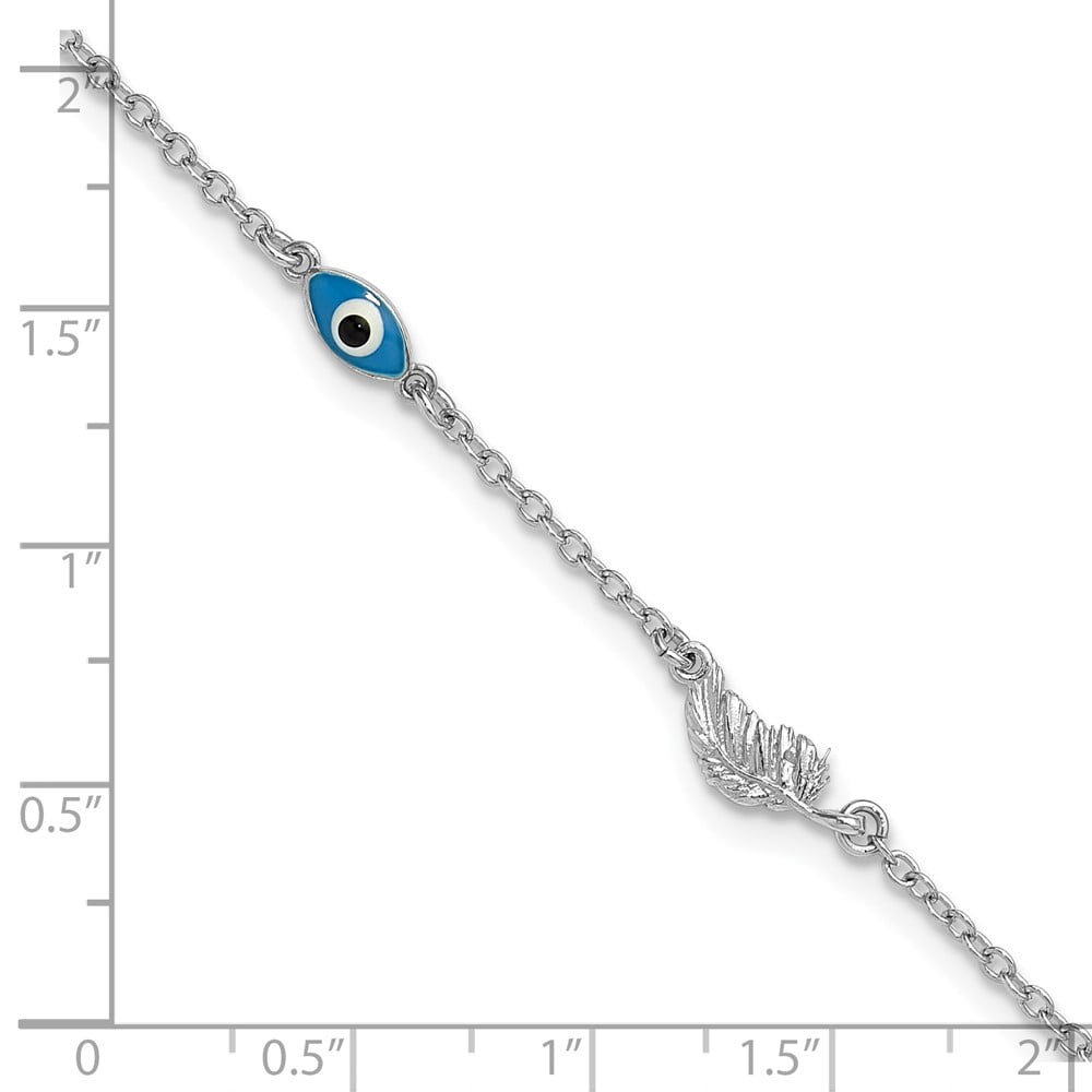 Sterling Silver Rhodium-plated Glass Evil Eye 3-Station 9 inch with 1 inch Extension Anklet