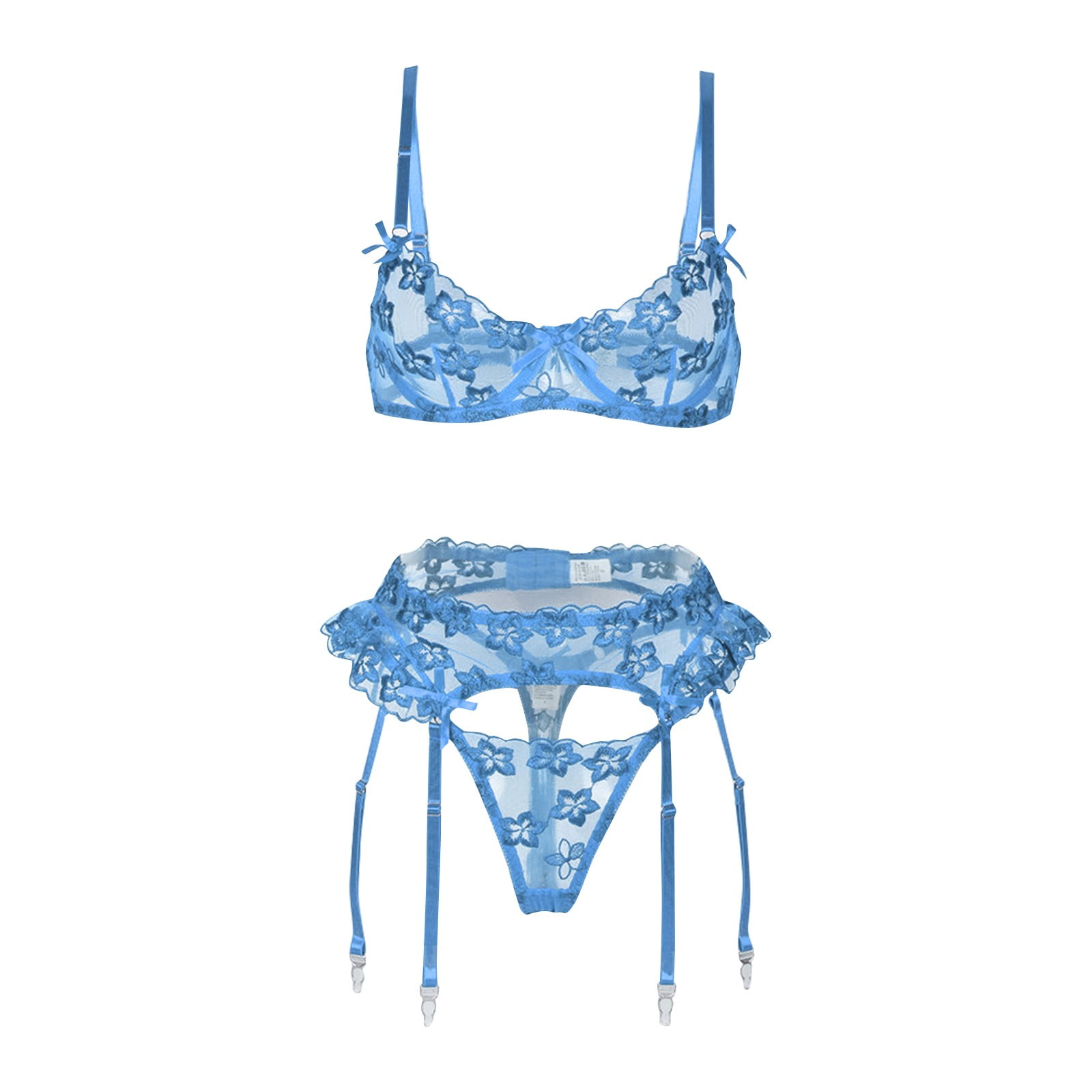 Ehtmsak Sexy Women Lingerie Set With Garter Floral Mesh Ruffle Bra And Panty Set Strappy