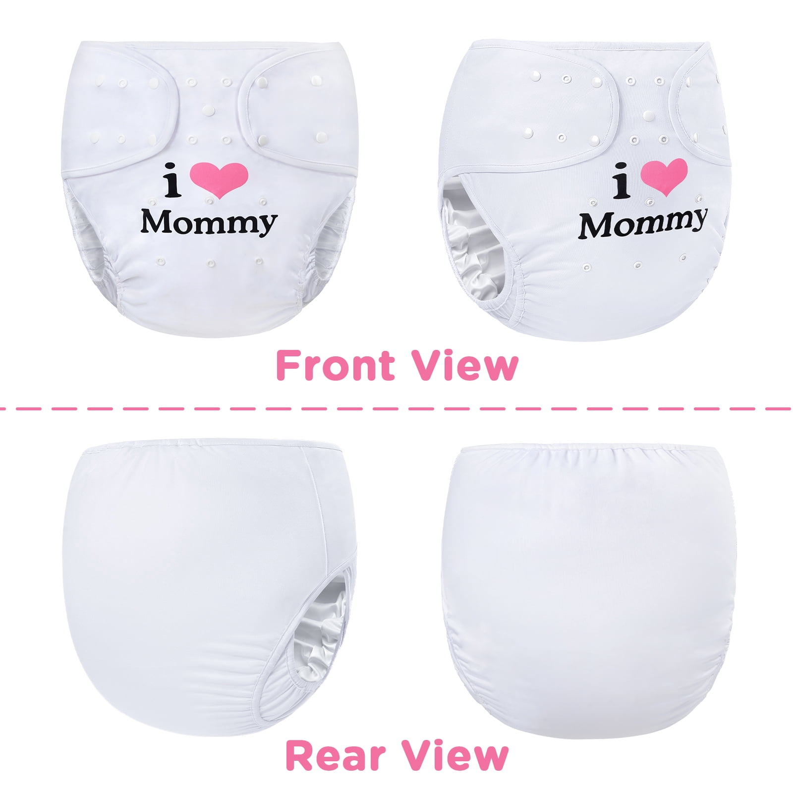 Littleforbig Washable Adjustable Reusable Waterproof Cloth Adult Diaper Wrap Cover One Size - I Love Mommy White