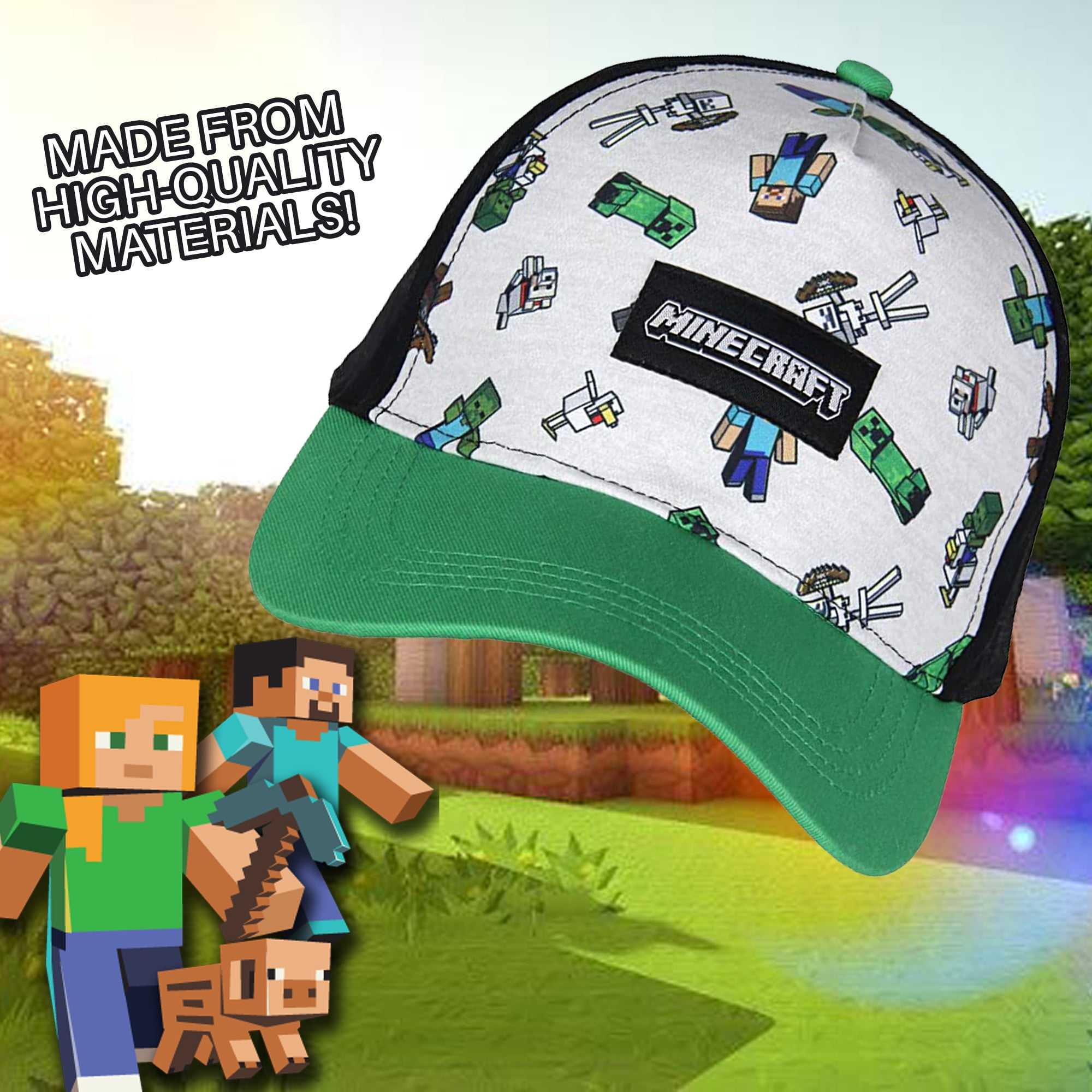 Minecraft Youth Hat Floating Mobs Creeper Skeleton Dog Chicken Snapback OSFM Cap