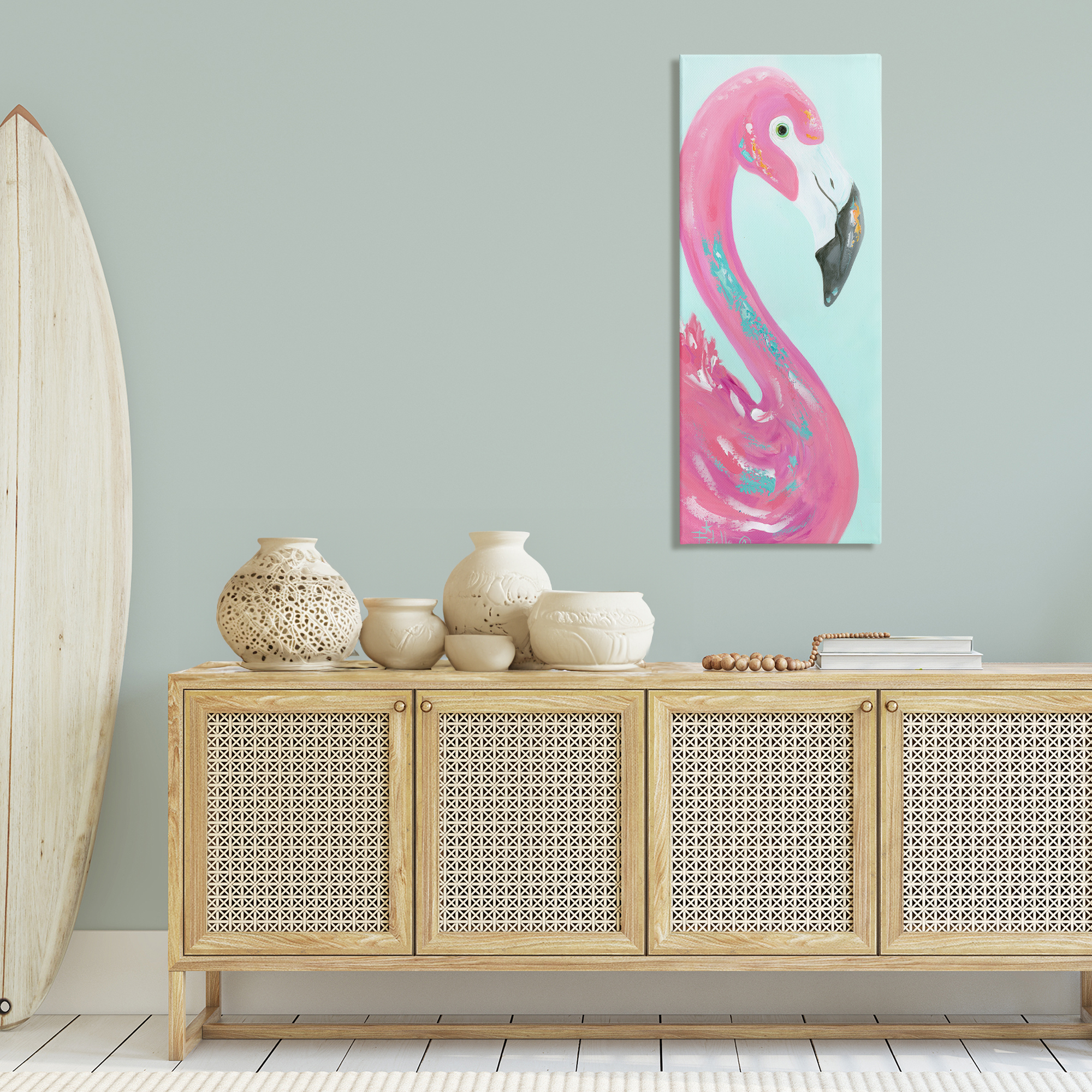 Stupell Industries Odd Flamingo Portrait Animals & Insects Painting Gallery Wrapped Canvas Art Print Wall Art, 20 x 48