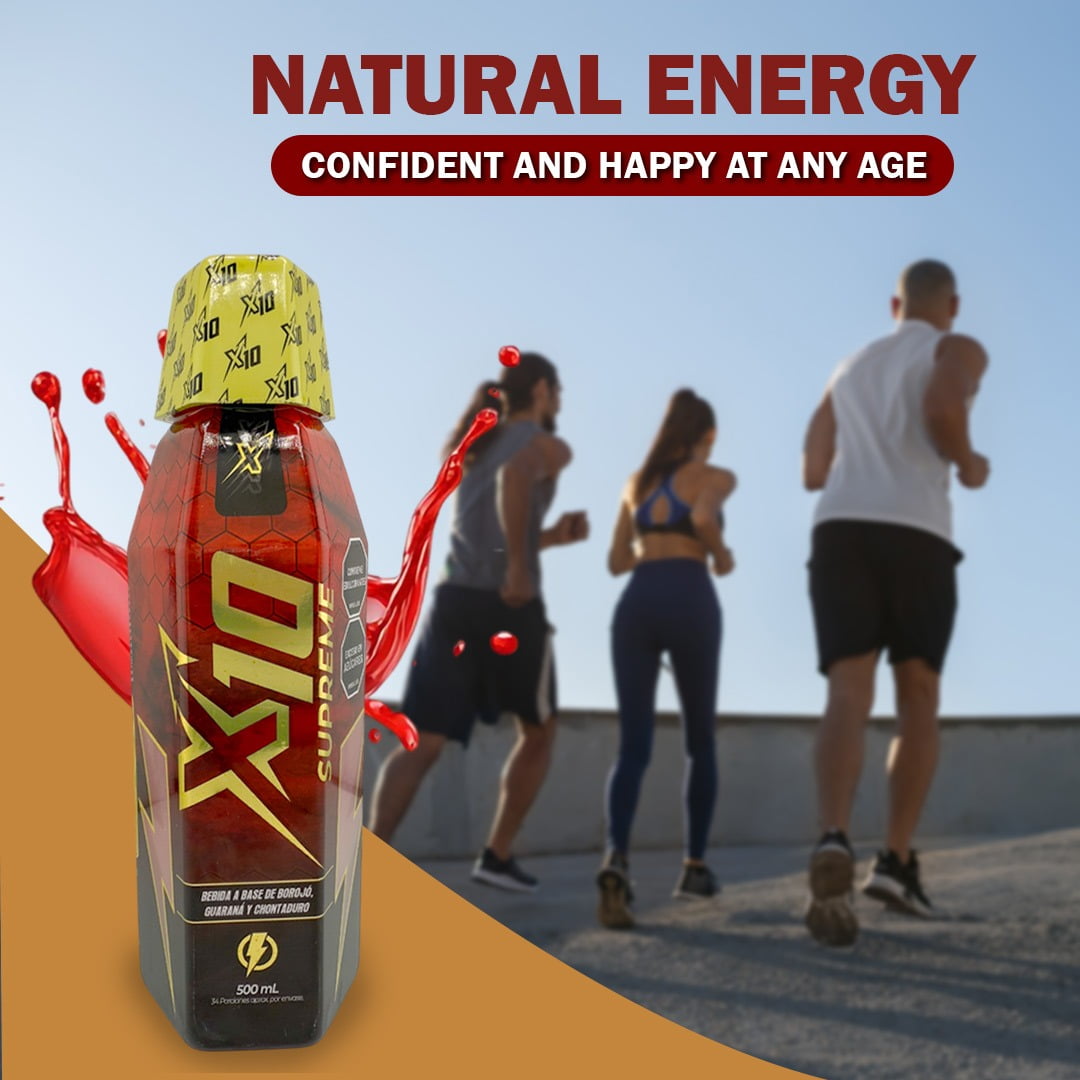Supreme X10 Natural Energy Drink – 500ml | Boost Power & Stamina | Cherry Flavor with Borojo, Chontaduro & Guarana