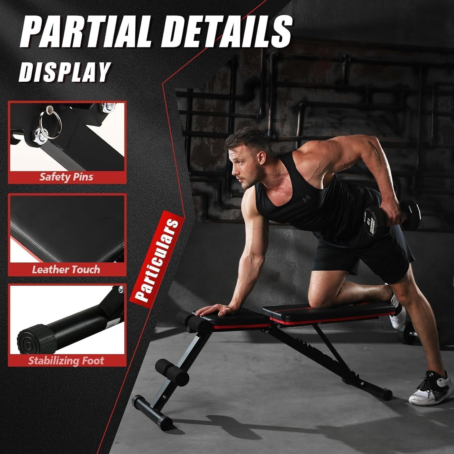 Bench press bench, adjustable training bench, suitable for home gym dumbbell exercises, 880 lb weight capacity, stable incline/decline bench press, full-body workout, 2-second quick folding, strength