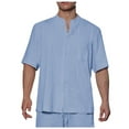 thumbnail image 6 of Iugvhana Cotton Linen Shirts for Men Short Sleeve Round Neck Pocket Shirt Button Down Shirts Summer Beach Tee Shirt Top Sky Blue L, 6 of 8