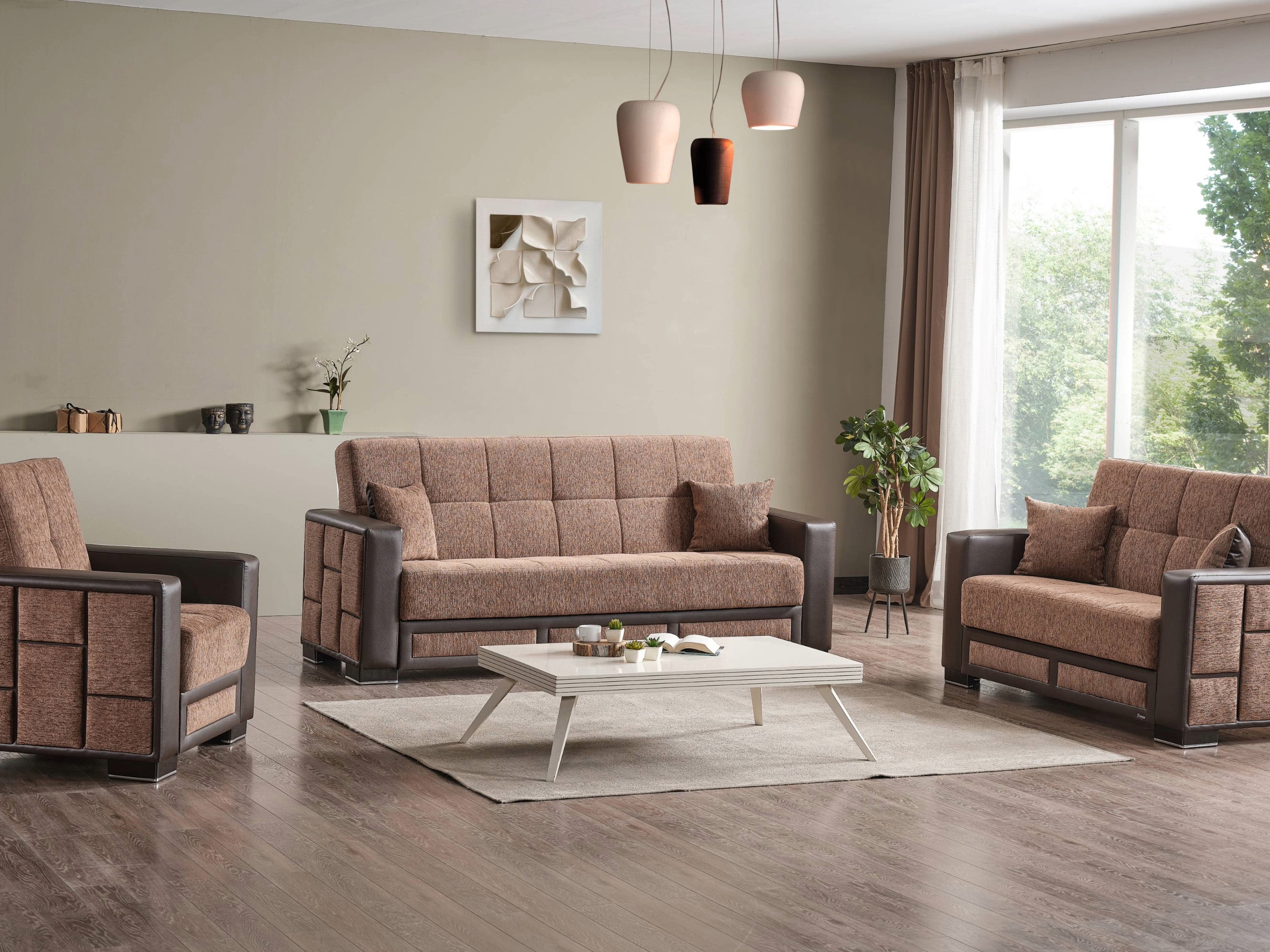 Ottomanson 87" Convertible Sofa Couch for Living Room, Chenille Modern Sofa Bed with Storage, Brown