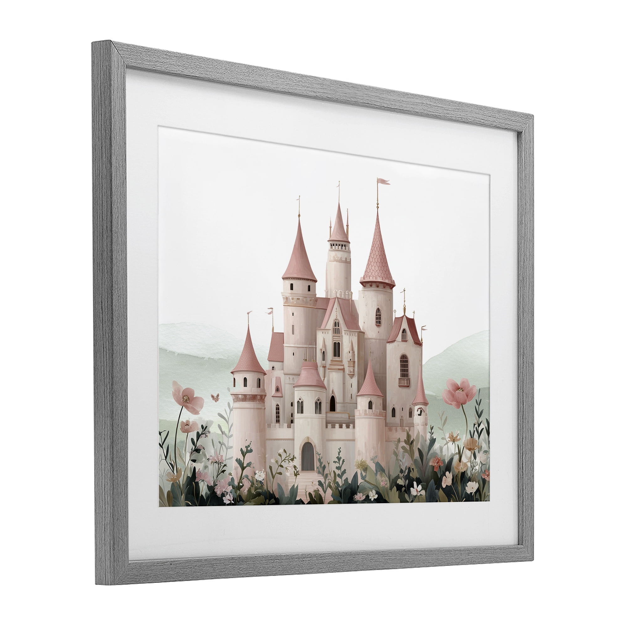 Stupell Industries A Castle For Princess Gray Framed Print Under Glass, design by Christine Simpson Art