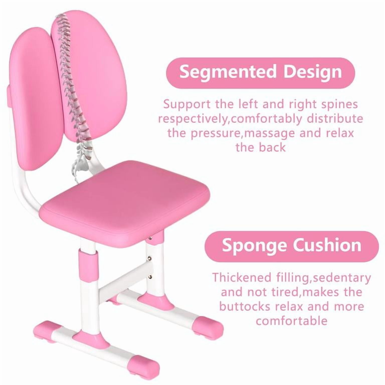 YNCE Kids Desk and Chair Set School Desk| Height Adjustable Study Table with Book Stand & Foot Pedal, Ergonomic Children's Desks with Sitting Corrector for School Homework (Pink #1)