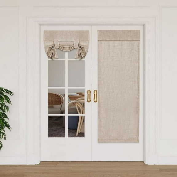 Turquoize Natural Linen Blended Light Filtering French Door Curtains- Semi Sheer Tricia Window Curtain for Patio Tie up Shade,2 Panel(26" x 68",Angora)