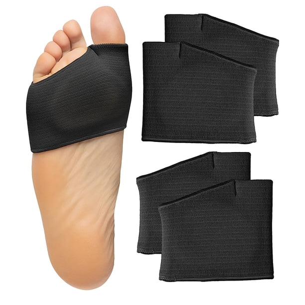 Almohadillas metatarsianas - Cojines para aliviar el dolor en la bola del pie - 4 fundas de tela con inserciones de gel (negro)
