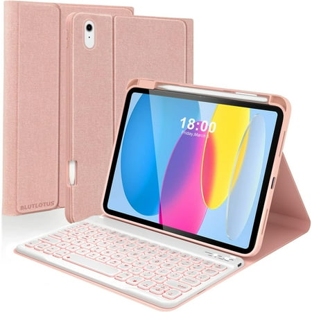 iPad 10th Generation Case with Keyboard 2022, 10.9 inch Keyboard Case with Pencil Holder, 7 Color Backlit Detachable Keyboard, Smart Folio, Auto Sleep/Wake Tablet Cover(Pink)