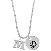 Delight Jewelry Silvertone Large Initial - M - Silvertone Script Initial Disc - D - Charm Necklace, 20"+3"