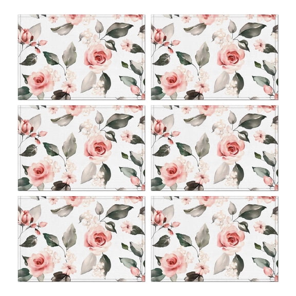 Pioneer Flower Floral Print Pattern Summer Placemats Table Placemats Set Of 6-Linen Kitchen Washable Placemats Table Mats 12x18 Inch Non-Slip Heat Resistant