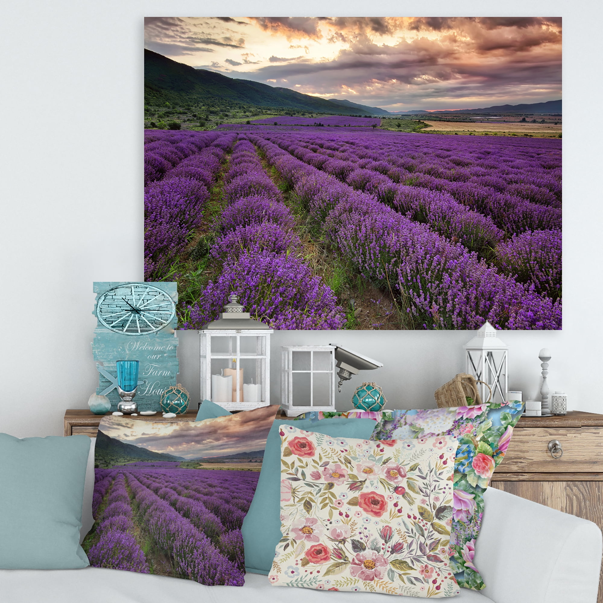 Designart ' Lavender Field At Sunrise I ' Farmhouse Canvas Wall Art Print