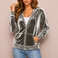 thumbnail image 4 of Enjoytime Velvet Hoodies for Women Long Sleeve Zip Up Jacket Fall Winter Solid Soft Casual Sweatshirt Outerwear with Pocket, 4 of 7
