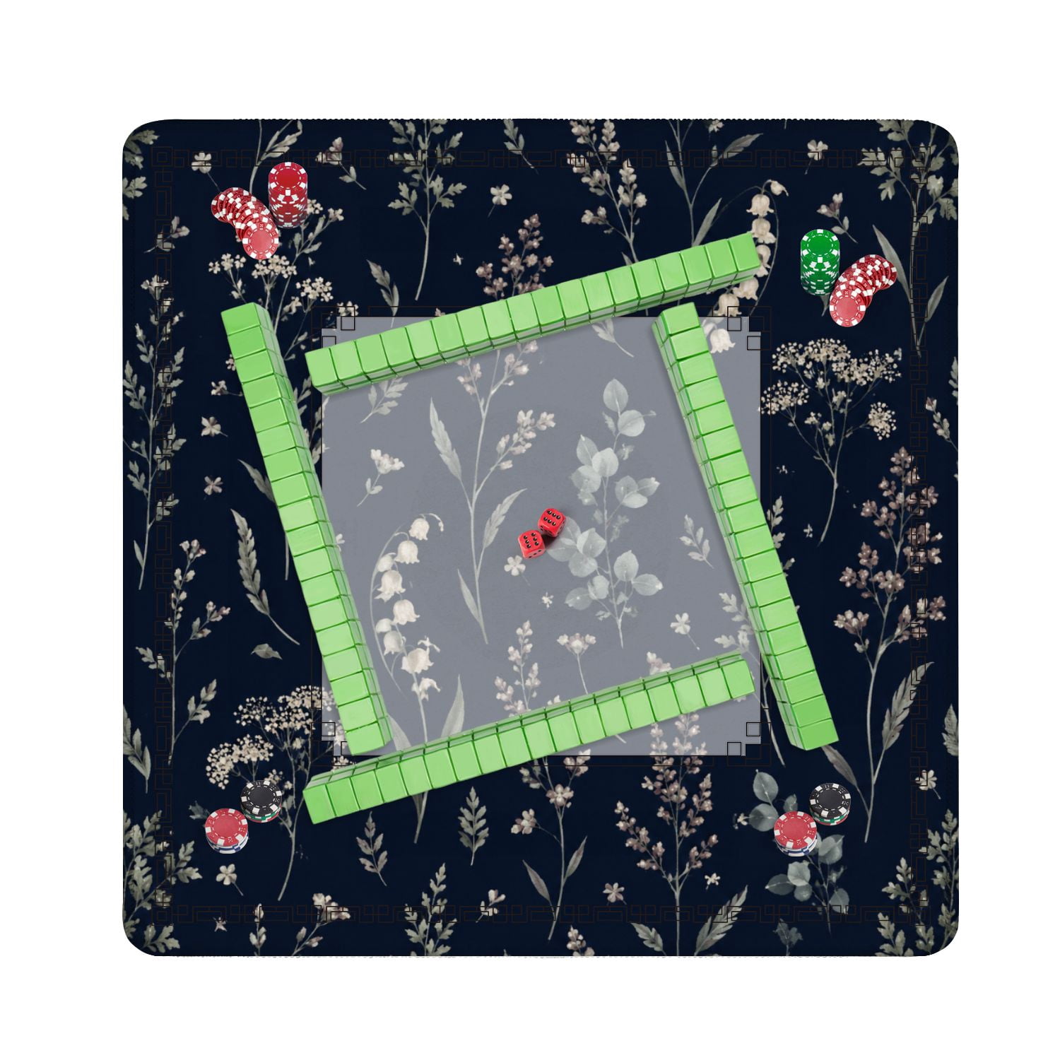 Mahjong Mat 31.5" x 31.5" Elegant Botanical Delicate Flowers Dark Non-Slip Noise Reduction American Mahjong Tiles Table Cover for Dominoes Poker Card Board Games Gift
