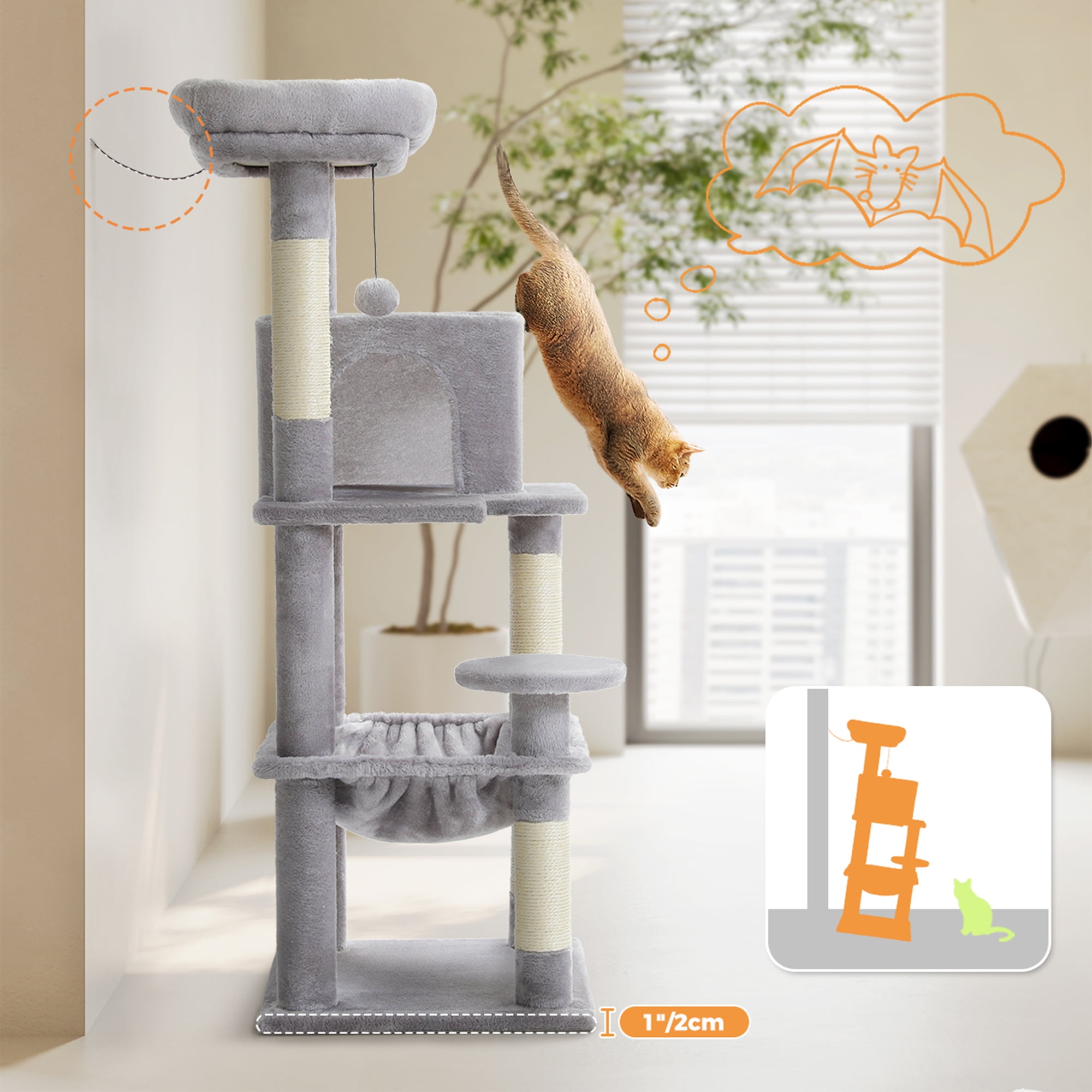 Pefilos 45" Modern Cat Tree House, Cat Condo for Indoor Cats, Activity Center Cat Scratching Tower for Kittens Toy, Gray Pefilos 45" Modern Cat Tree House, Cat Condo for Indoor Cats, Activity Center Cat Scratching Tower for Kittens Toy, Gray