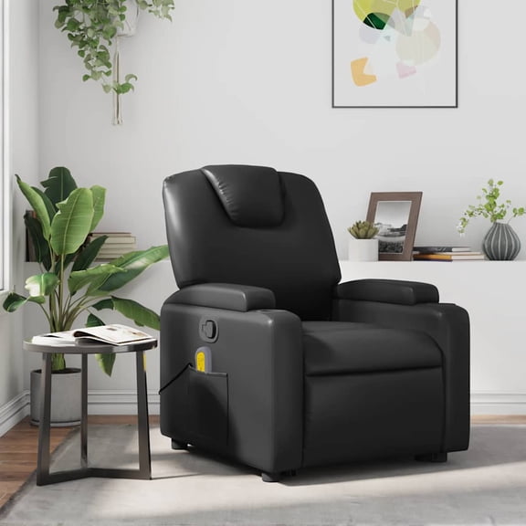 vidaXL Massage Recliner Chair with 6-Point Vibration Massage, Adjustable, Black Leather