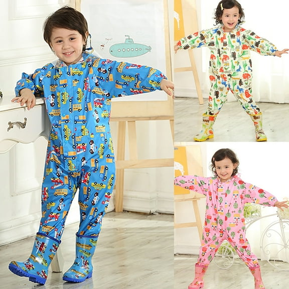 Windfall Kids Rainsuit Waterproof Jumpsuit Coverall Raincoat Rainwear All-in-One Suit Cartoon Raincoat Kids Children Jumpsuit Rainwear Boy Girl Waterproof Poncho