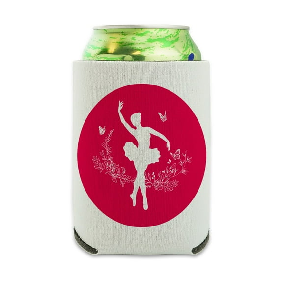 Ballerina Silhouette with Butterflies Can Cooler - Drink Sleeve Hugger Collapsible Insulator - Beverage Insulated Holder