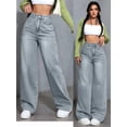 thumbnail image 4 of Women'S Baggy Straight Leg Jeans Elastic High Waisted Denim Pants Bottoms with Pockets Gray Blue S, 4 of 6
