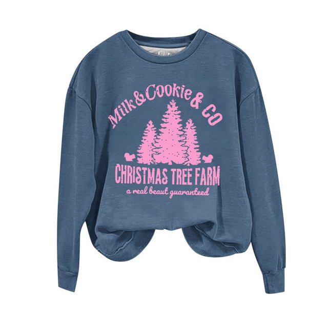Staron Chandail de Noël pour Femmes Mode Décontractée Hauts Col Rond Drôle Arbre de Noël Ferme Graphique Manches Longues Chandails Doux Chandail Sœur Cadeaux de Noël