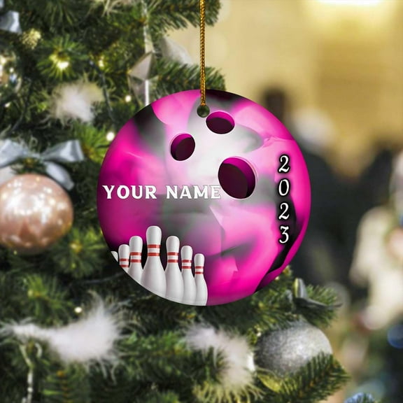 Personalized Bowling Ornament Gifts Sport Christmas Ornaments Bowling Player Gifts Bowling Team Gift Bowling Xmas (BL 2) - 3391 (Pink)