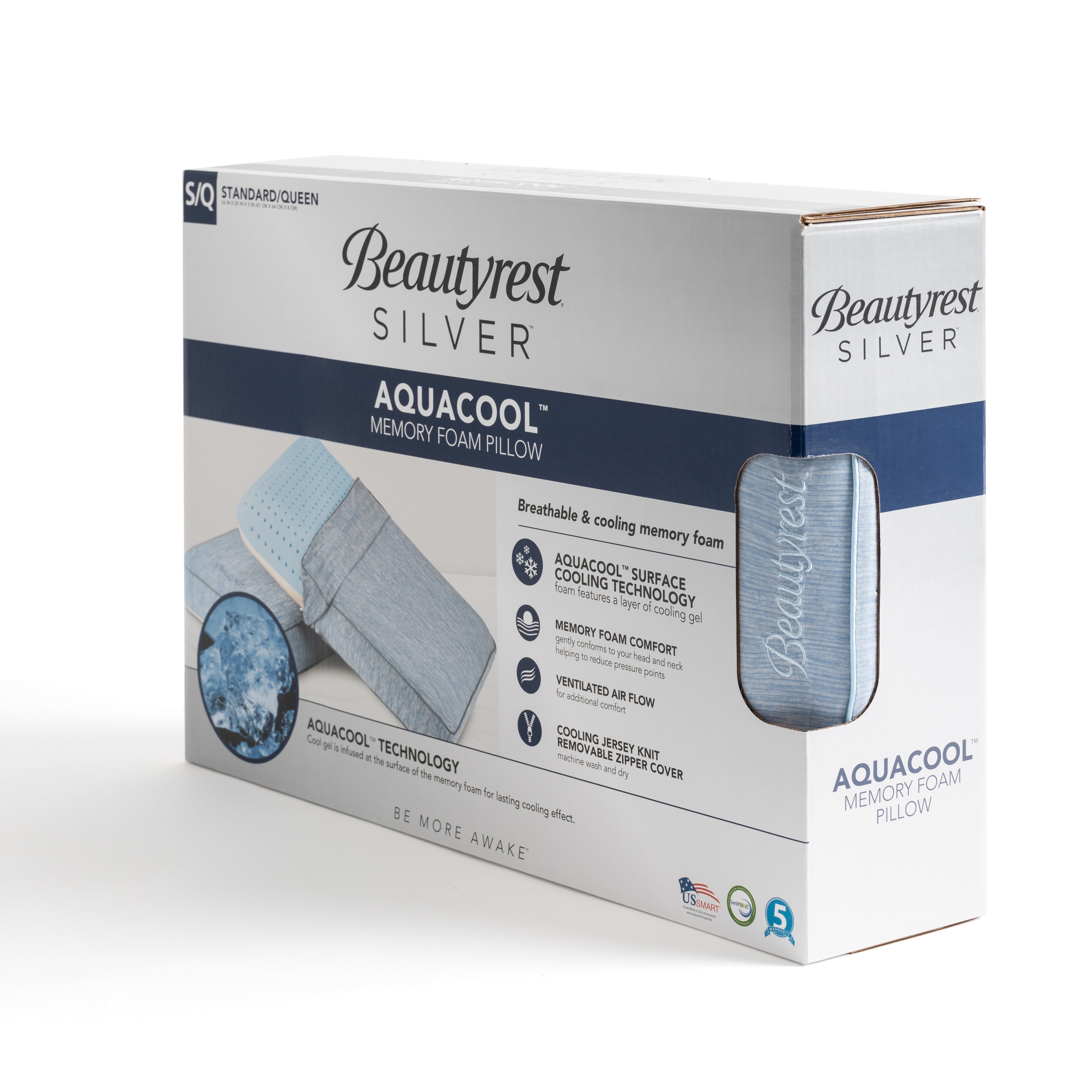 Beautyrest Silver AQUACOOL Memory Foam Pillow with Removable Cover