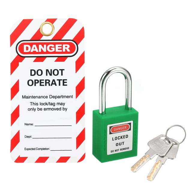 Unique Bargains Lockout Tagout Locks with Key, Loto Locks Safety Padlock Keyed Different with Lockout Tag Style 1, Green