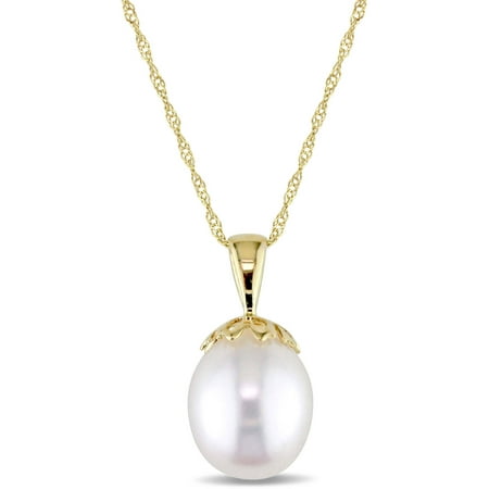 Miabella 8-8.5mm White Cultured Freshwater Pearl 14kt Yellow Gold Drop Pendant, 17