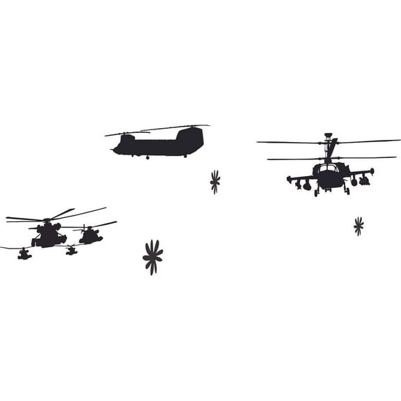 Vinyl Kids Bedroom Decor Longbow Apache Black Hawk And Chinook Helicopters Design Adhesive Wall Decal - 8" x 20" Home Bedroom Living Room Art Military Air Force Vehicles Removable Wall Decoration