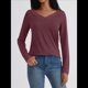 thumbnail image 4 of Camisetas con Cuello en V para Mujer, Blusas de Encaje de Larga, Holgadas, Elegantes e Informales, para Otoño e Invierno, A . Vino Tinto S, 4 of 8