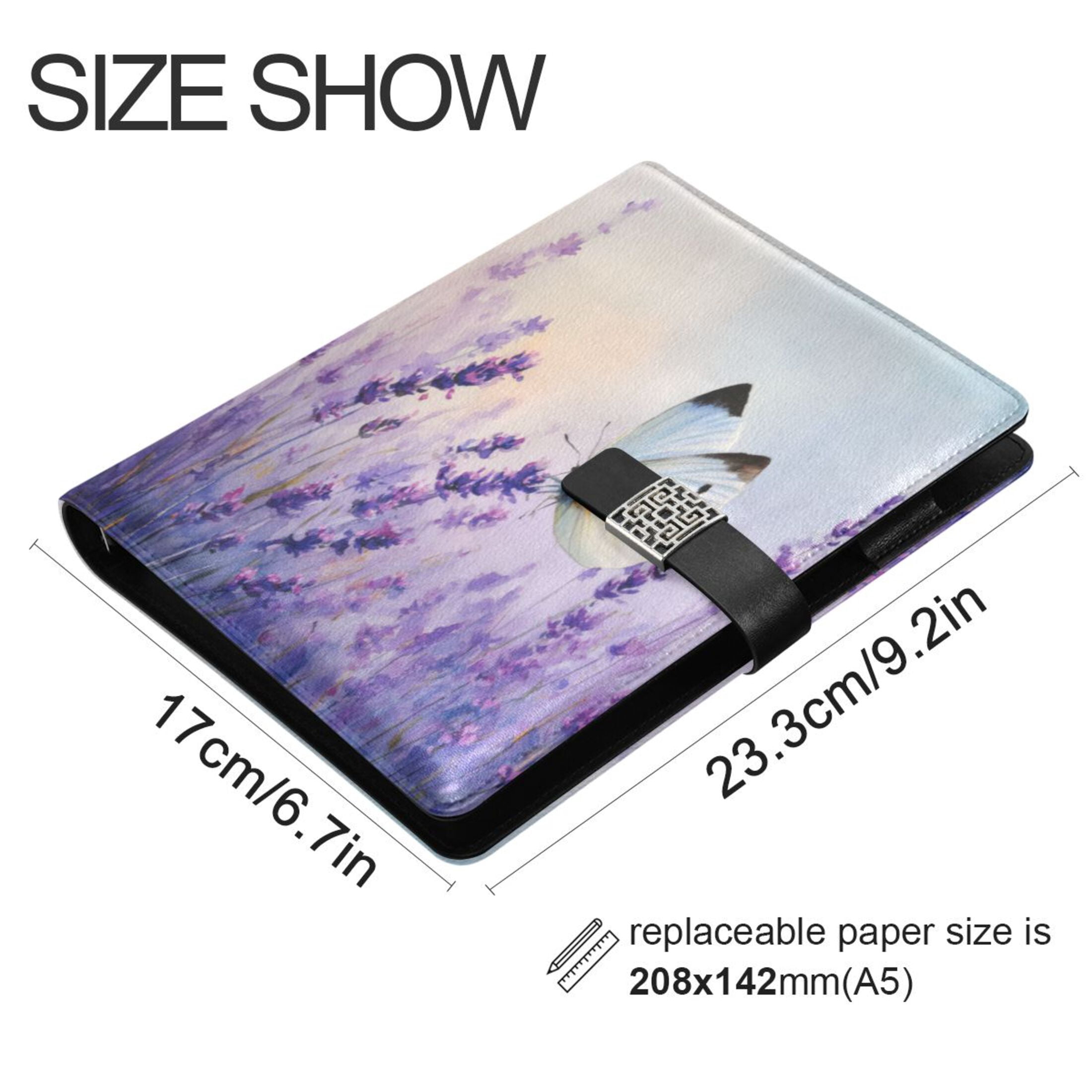 Leather Planner Leather Notebook Notebook Journal Binder Design Pen Pocket Design Convenient for Storage Watercolor Purple Butterfly