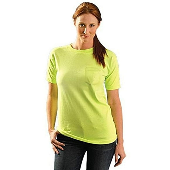 Occunomix LUX-300P-04L Classic Cotton Safety Shirt with Pocket, Large, Lime