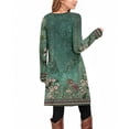 thumbnail image 5 of Floral Print Long Sleeve Dress V-Neck Tight Fitting Midi Bohemian Style Women's Straight Party Dress Elegant Office Work Dresses Green L, 5 of 5